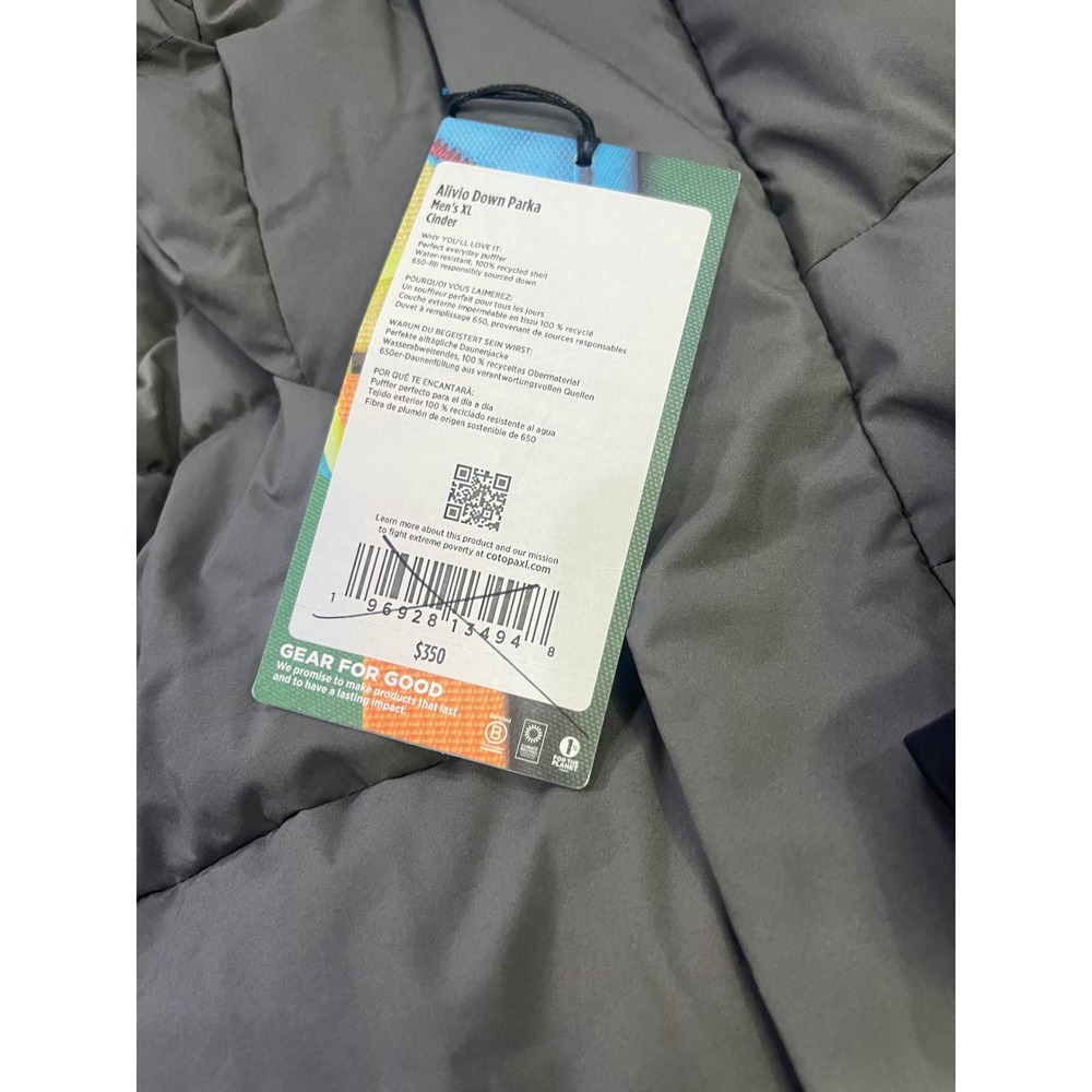Cotopaxi Alivio Down Parka Mens XL Cinder Gray Puffer Jacket 650-Fill Winter - Picture 3 of 11
